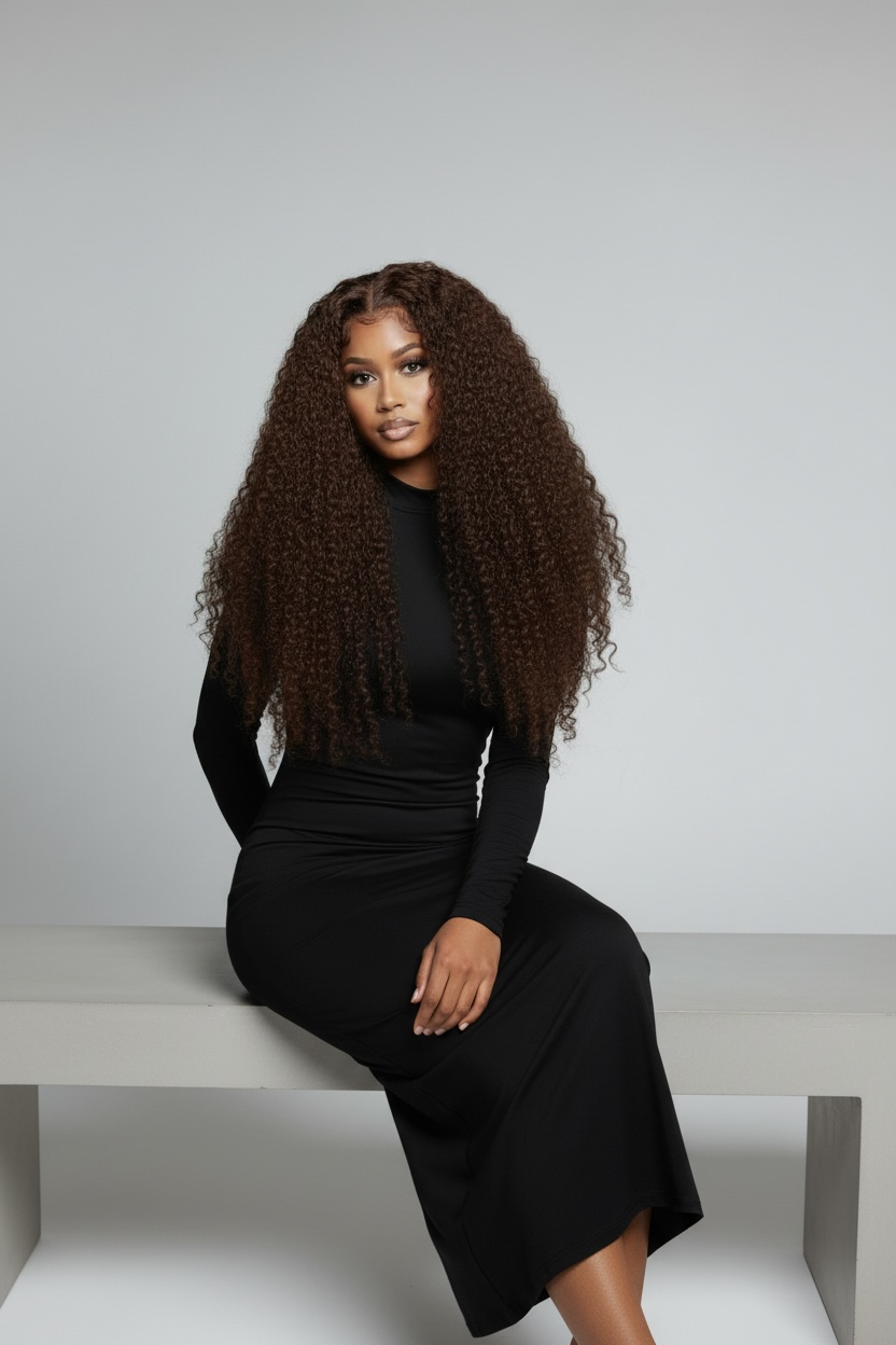 Raw Hair Luxury – Spanish Curly Brun – 26” – HD Lace – 200% Density